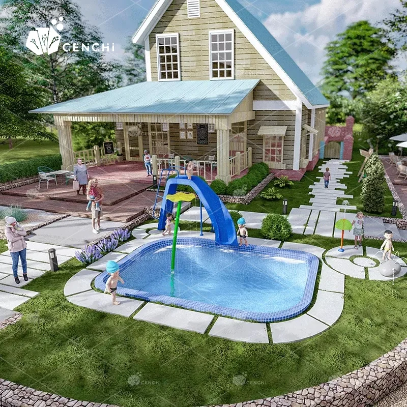 Cenchi family interactive 15 square meters home yard jungle kingdom pool splash park water games with swimming slide