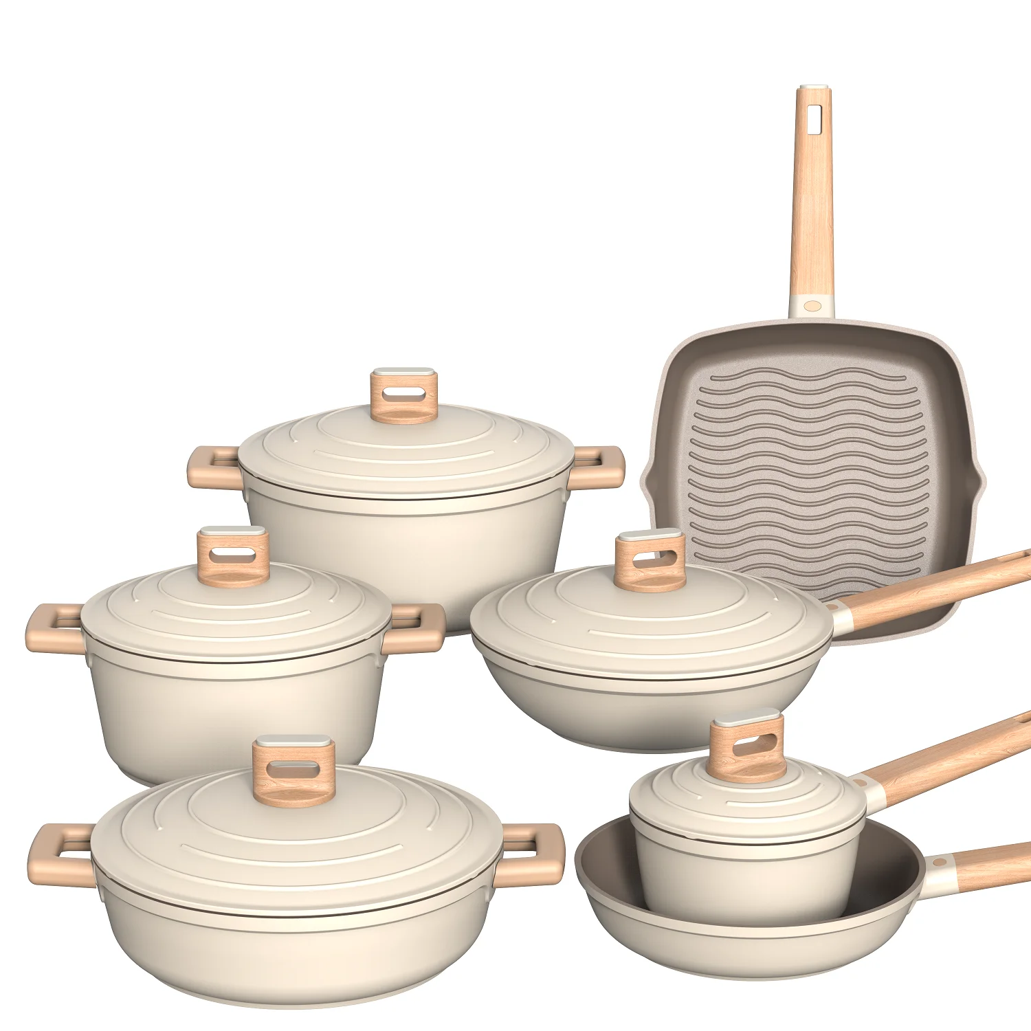 Серая кастрюля BESCO OEM Nayure Plus из литого алюминия, Набор Антипригарной Посуды с отверстием для крышки из литого алюминия, Индукционное дно