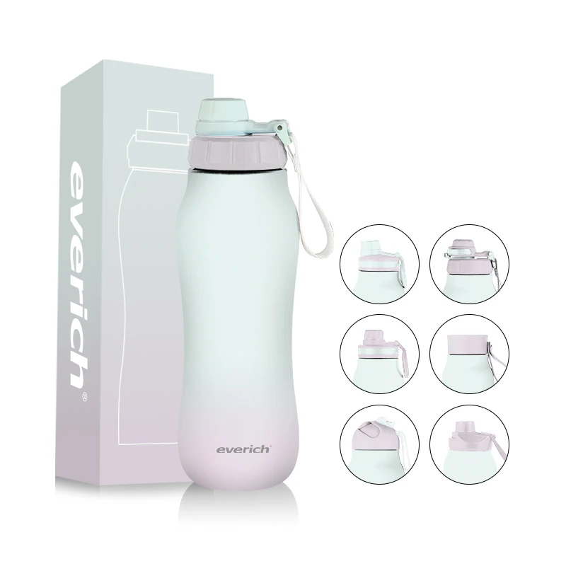 everich wavy shape  wide mouth water bottle stainless steel coffee customize color logo water bottles with straw lid