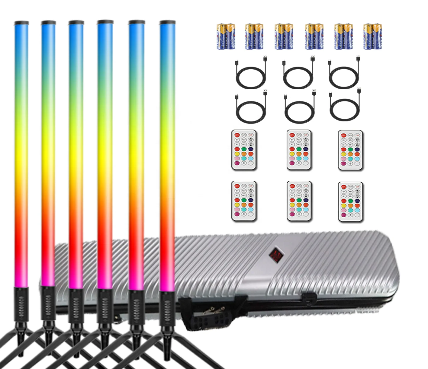 6 Packs TL-130 1.2m 4ft Portable Wireless Rechargeable RGB video Led Tube Light With Case For DJ wedding Party Stand Lights
