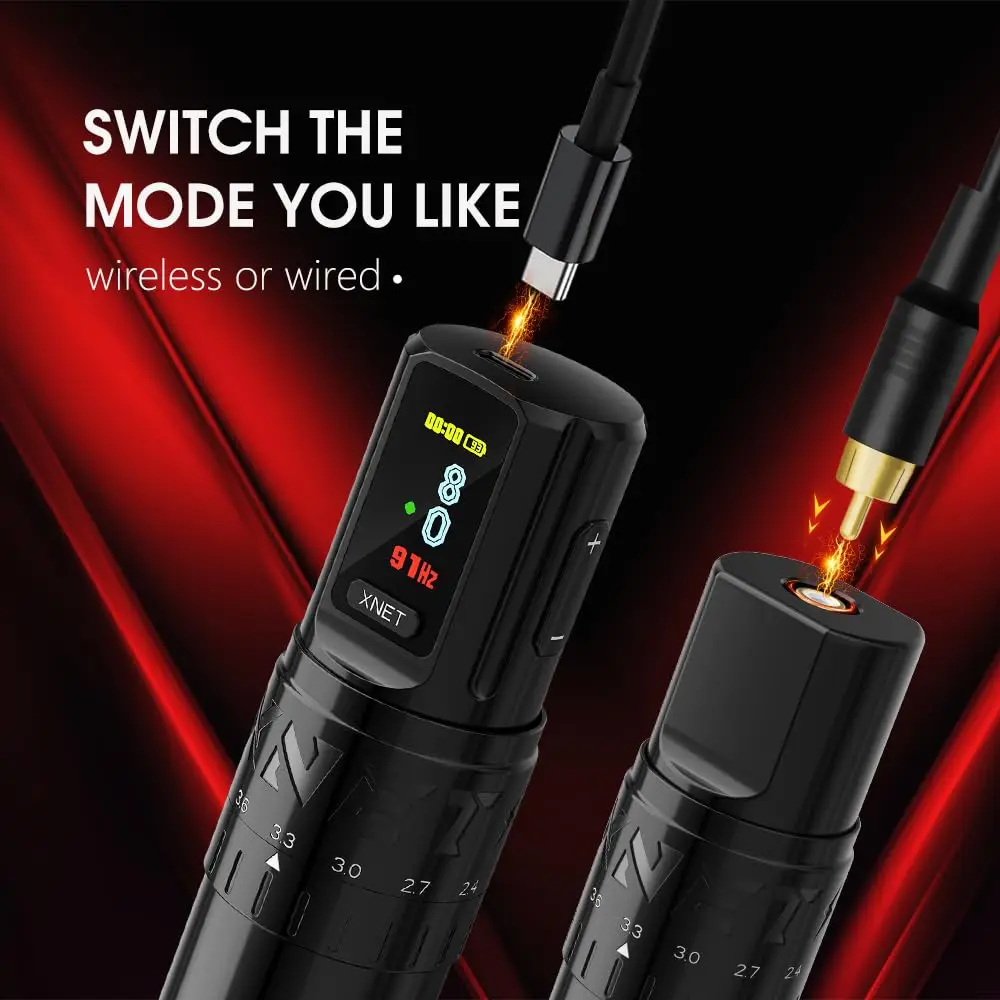 XNET Vipera 2.4-4.2mm Adjustable Stroke Tattoo Gun Set Wireless Tattoo Pen Machine Complete Kit with Extra Battery Cartridges