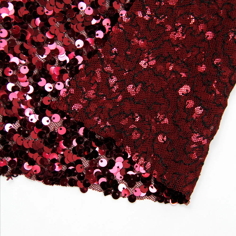Бордовый полиэстер спандекс Блестящие Блестки вечернее платье ткань декор вышивка кружева