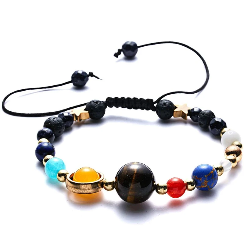 Women Solar System Bracelet Universe Galaxy The Eight Planets Guardian Star Natural Stone Beads Bracelet Bangle Gifts for Girls