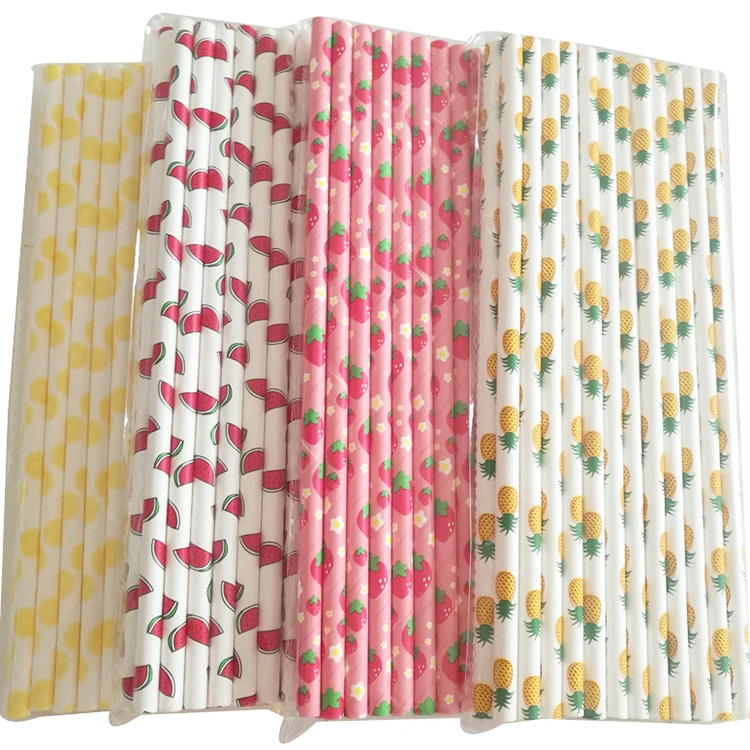 Fruit Paper Straws, Watermelon Strawberry Pineapple Lemon Paper Drinking Straw For Cute Kids Wedding Party