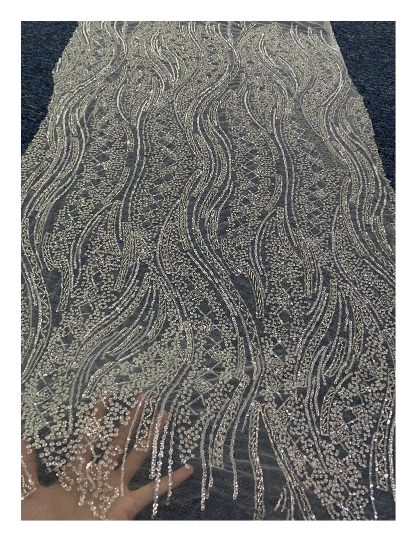 HOT selling crystal sequin beaded tulle mesh black lace embroidered lace fabric