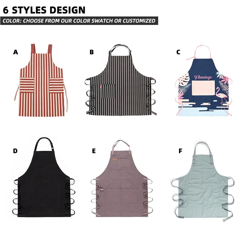 CHANGRONG Custom Men Women 2 Pockets Adjustable Bib black Stripes cotton chambray Kitchen Cooking Aprons