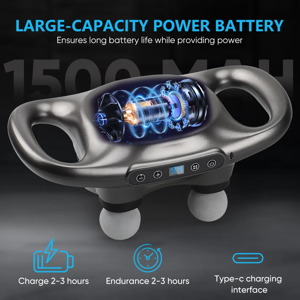 Custom Electric Massage Guns Body Deep Tissue Vibration Muscle Massager Gun Handheld 4 Head Back Massager