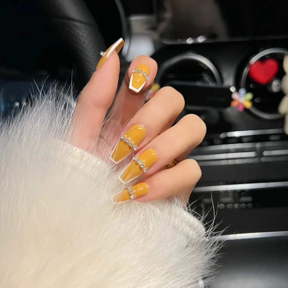 Factory outlet coffin extra long fake nails 24pcs rhinestones butterfly artificial nail tips wholesale press on nails