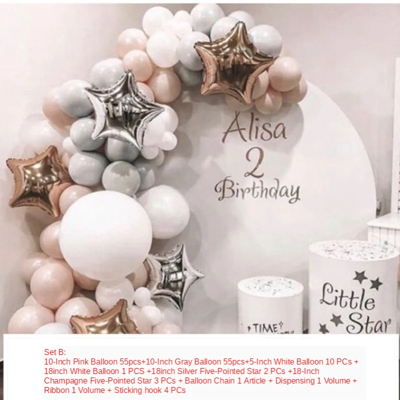 First 1st Birthday Blue Set Macaron Balloon Chain Baby Shower Decoration Boy Girl Pink Balloon Ach Kit Balloon Garland