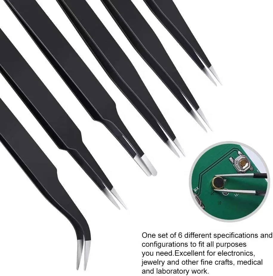 Steel Tweezers Picker Set,Upgraded Anti-Static Stainless Steel Curved of Tweezers for Diamond Painting Tools