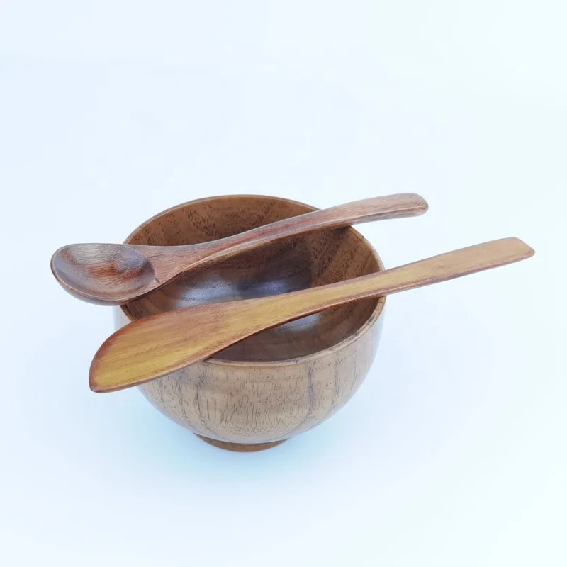 eco friendly 4inch 9.5cm 10cm nature skin care face mask mixing bowl kitchen salad rice wooden bowl