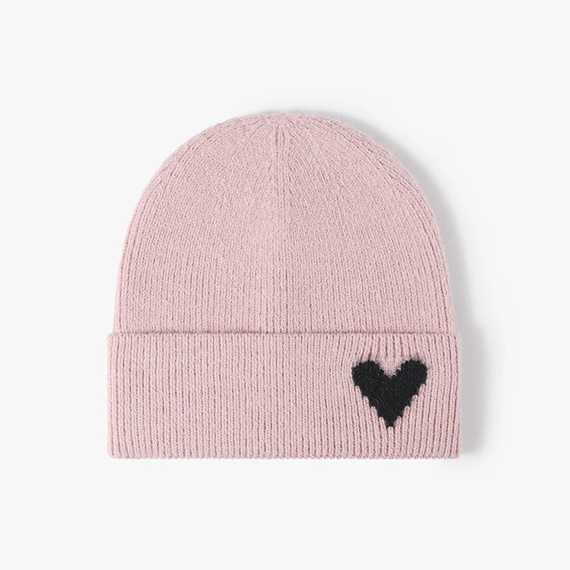 Autumn and winter new jacquard knitted hats heart shaped fashionable versatile without eave ear protection hoodie  for adults
