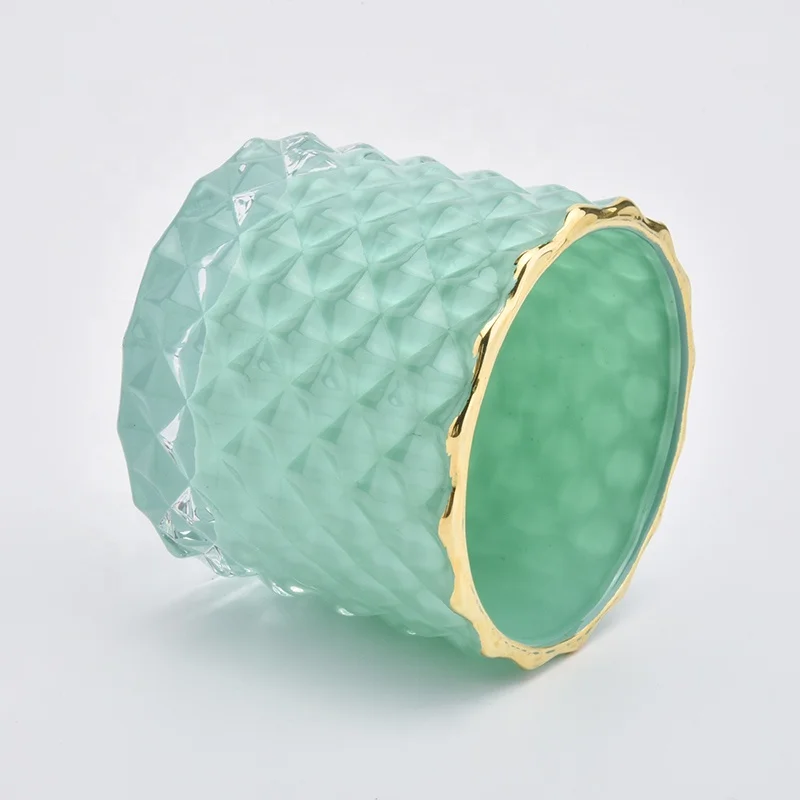 4 oz Geo Cut Glass Candle Jars with Gold Rim