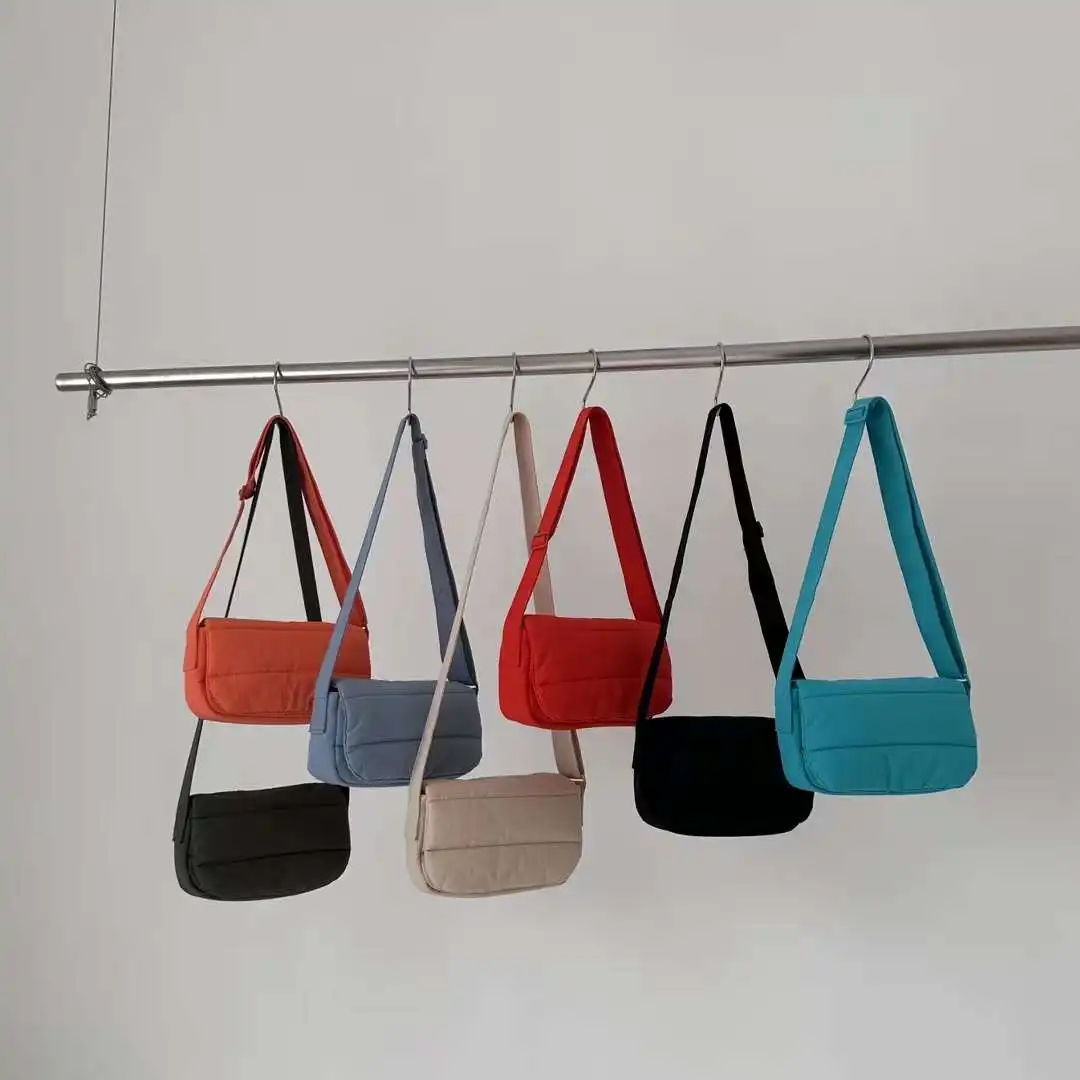 Singapore trendy nylon crossbody bag single shoulder small square bag casual lightweight puffer small sling bags for women