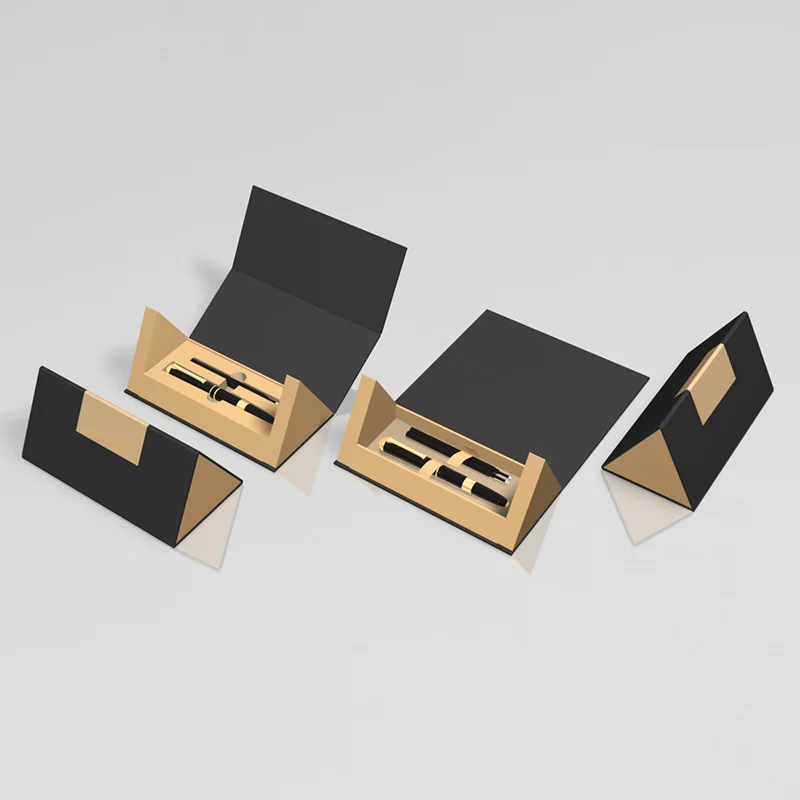 Uv Printing Logo Custom Gift Advertising Paper Box Customize Triangle Magnetic Pen Gift Box