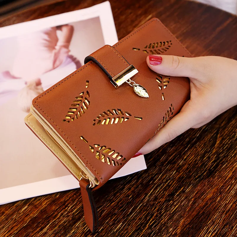 New Fashion Hollow Leaf Zipper Buckle Wallet for Women Yiwu Leather Women Hand Bag Picture Color Bold Fashion Handbags L048