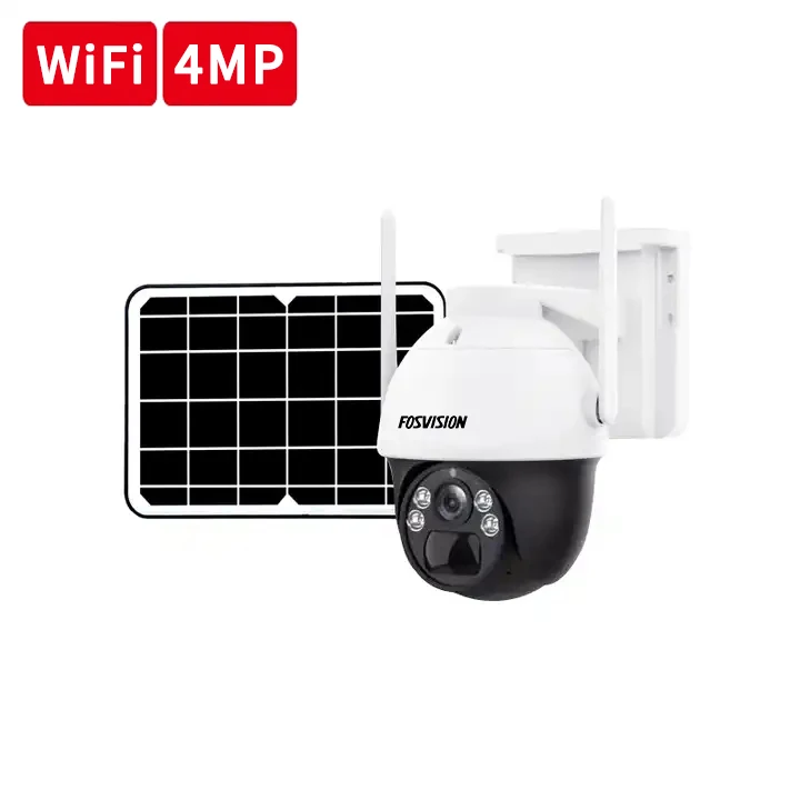 fosvision WiFi 4MP Solar Panel Security IP Camera PTZ Dome Battery Surveillance Cam PIR AI Human Detection Color Night Vision