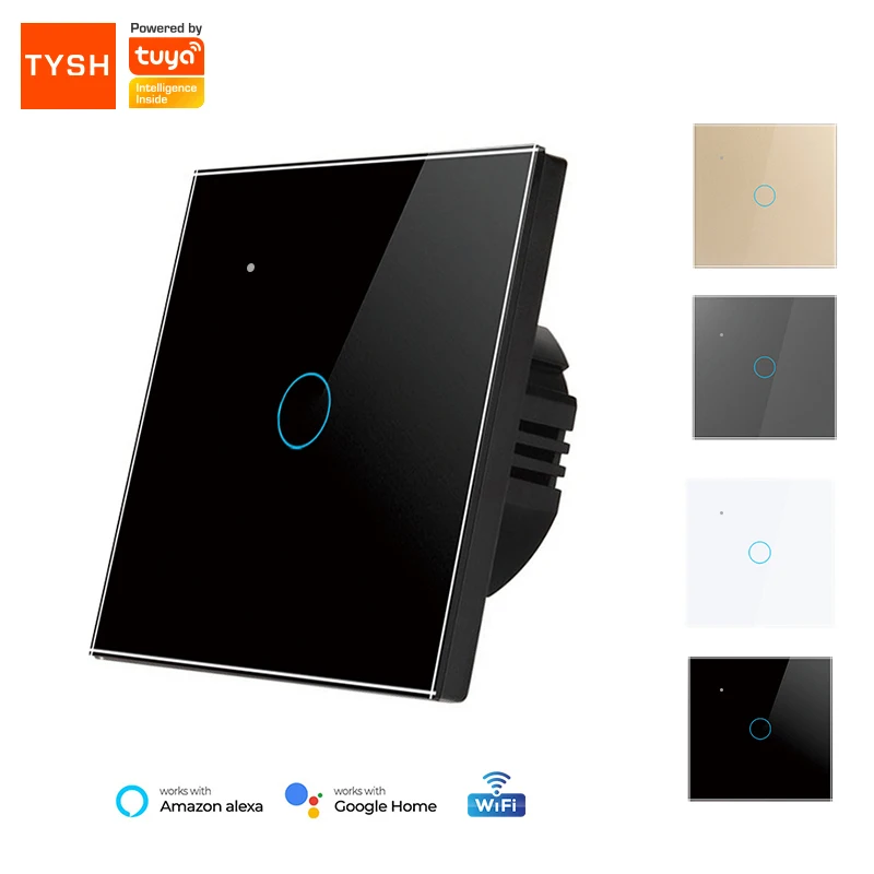 TYSH Tuya Wifi Smart Switches 1/2/3/4 Gang EU Glass Panel  Touch Light Switch RF Remote Control Wall Switch