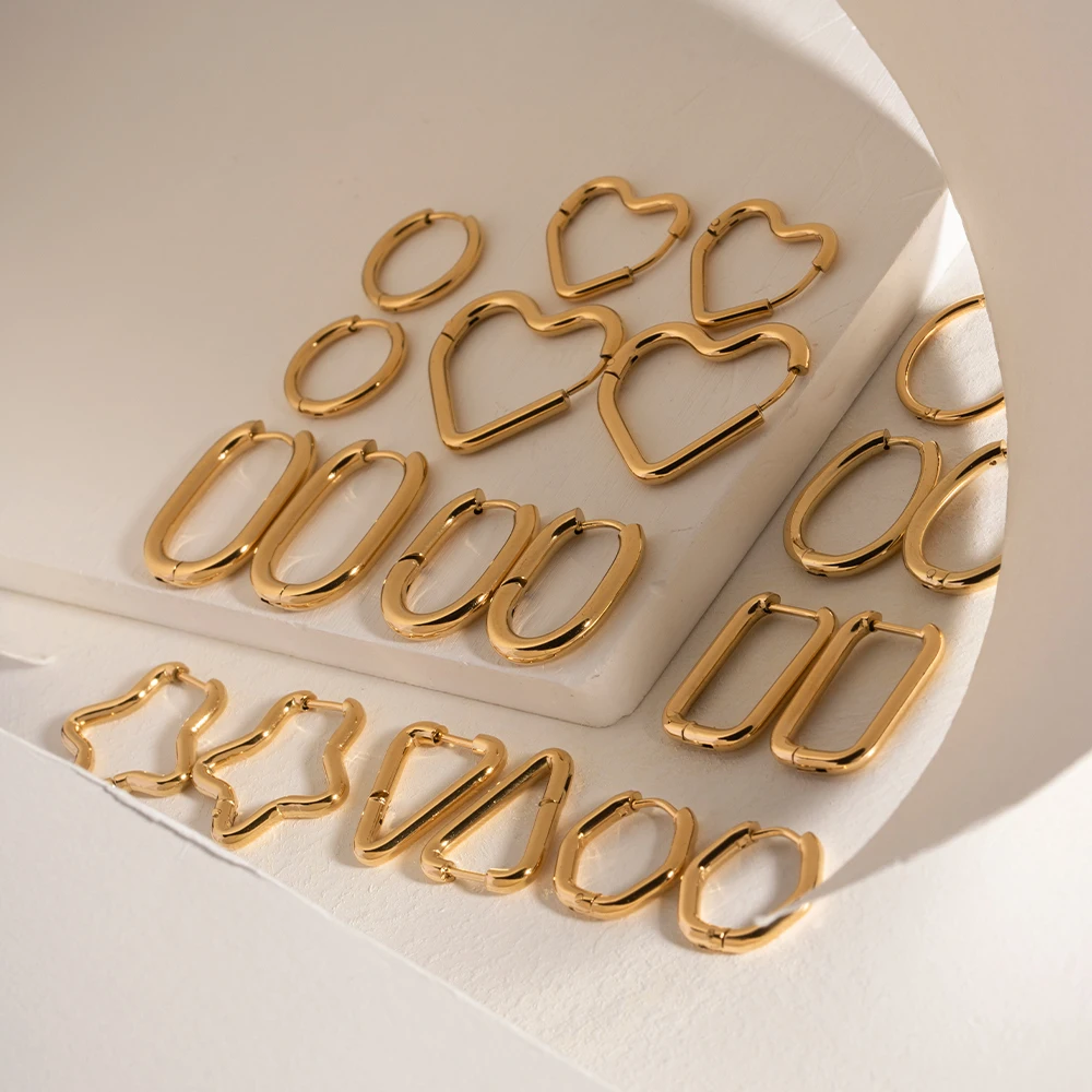 YICAI Daily Stacking Wearing Minimalist Geometric Heart Star Design 18K Gold Plated Stainless Steel Hoop Earring