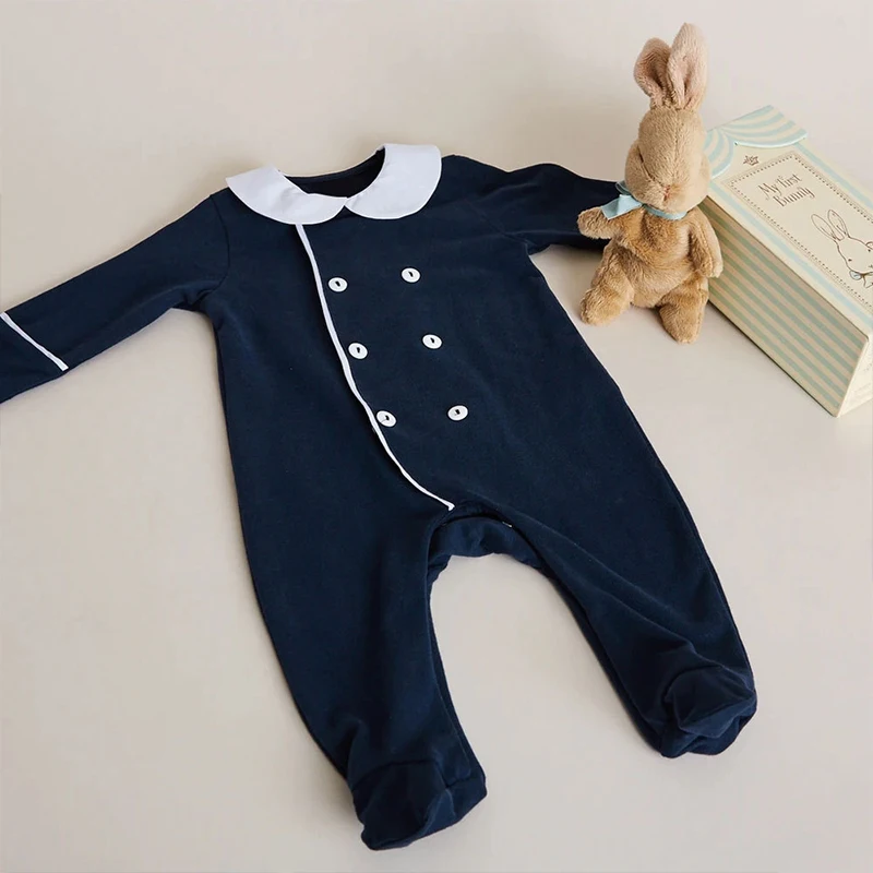 Organic baby romper bamboo customize peter pan collar sleep suit baby customize bamboo onesie with feet sustainable baby clothes