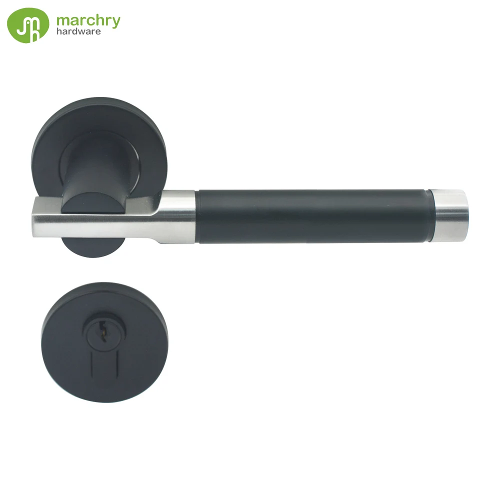 53MM Base Designer Handle Solid Lever Stainless Steel Satin and Black Door Handle