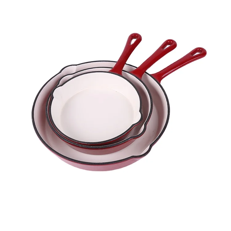 Heat-Resistant Non Stick Egg Enameled Round Cast Iron Skillet Frying Pan Set Kitchen Cookware Pot