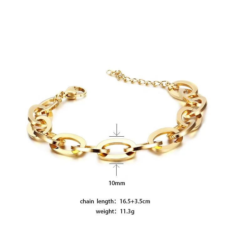 Women Jewelry Stainless Steel Plated Gold Rope Chain Oval Link Chain Bracelet Bangle