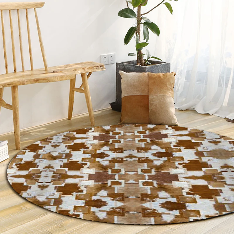 Wholesale floor rugs carpet 3d transfer printed patchwork cowhide leather style rugs carpets