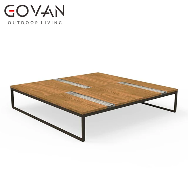 Modern simplicity design outdoor weather resistant teak wood coffee tea table patio garden stainless steel frame coffee table