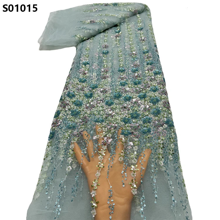 CHOCOO Newest Beauty African Sequins Embroidery Lace Fabric Dress Making Material Lace With Sequins