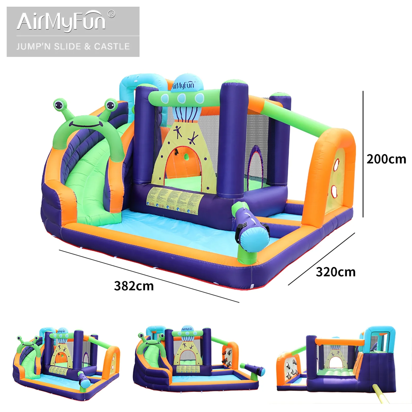 Airmyfun pvc custom best design wholesale inflatable castle  jumper with slide and slip