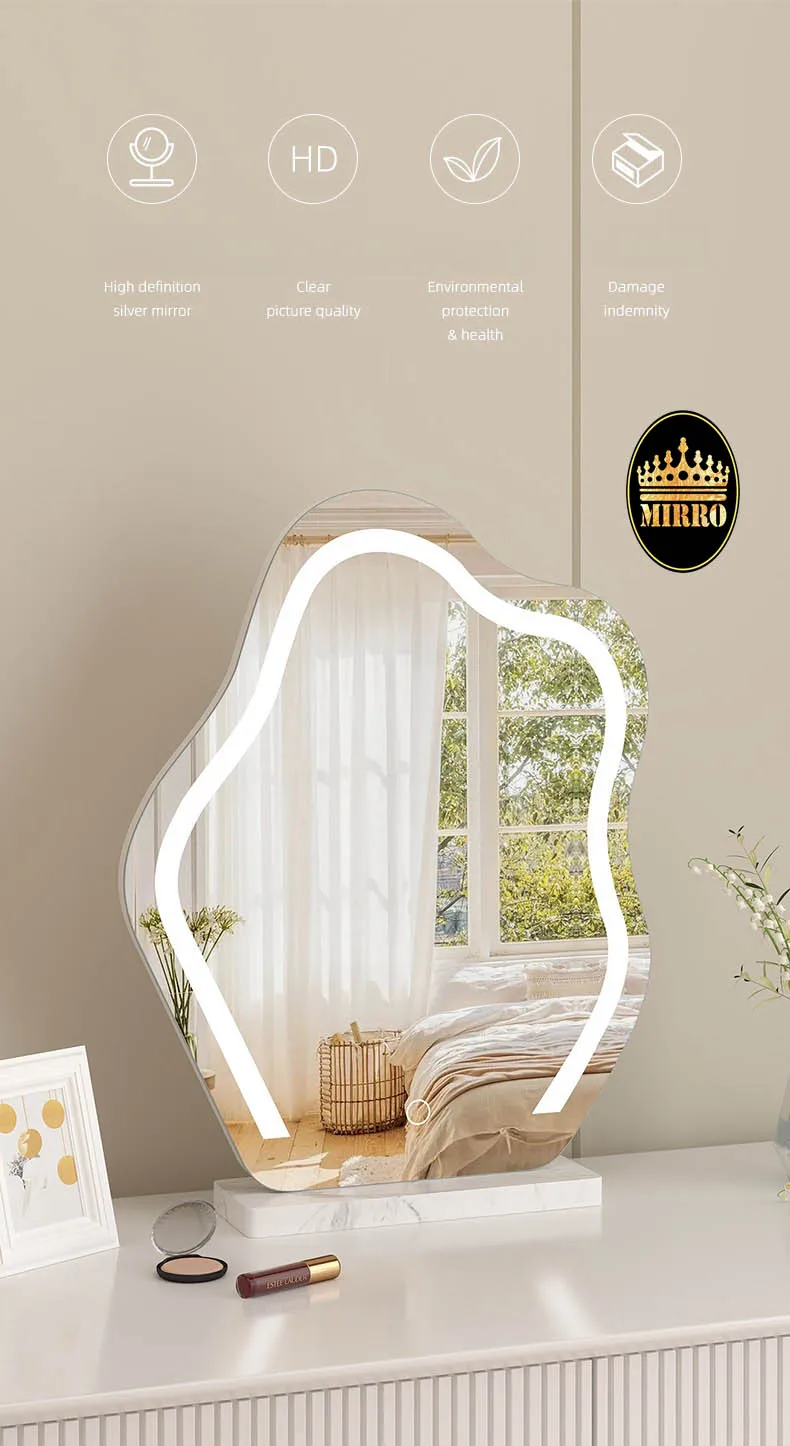 Custom modern home wall room decor luxury irregular frameless unbreakable pocket led mirror full length large table mirror