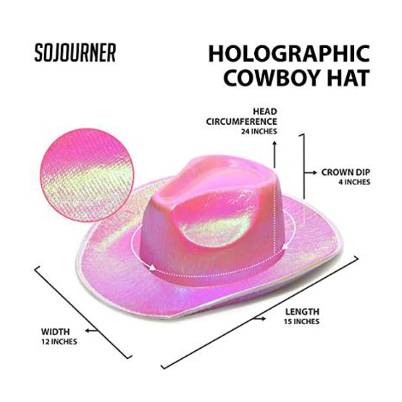 Light Up Holographic Led Flashing Hats  Wholesale Western Styles Pink Red White And Blue Women Wool Cowboy Hat With Lights