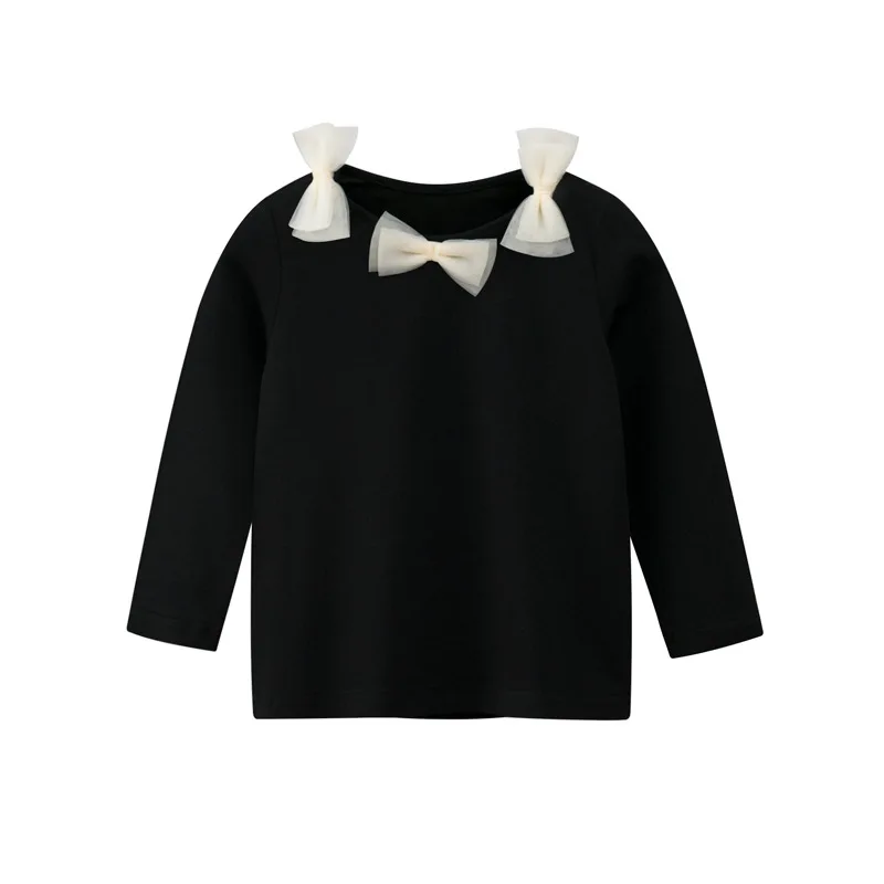 New arrival latest design black long sleeve fashion cute nifty bow girls clothes children tops