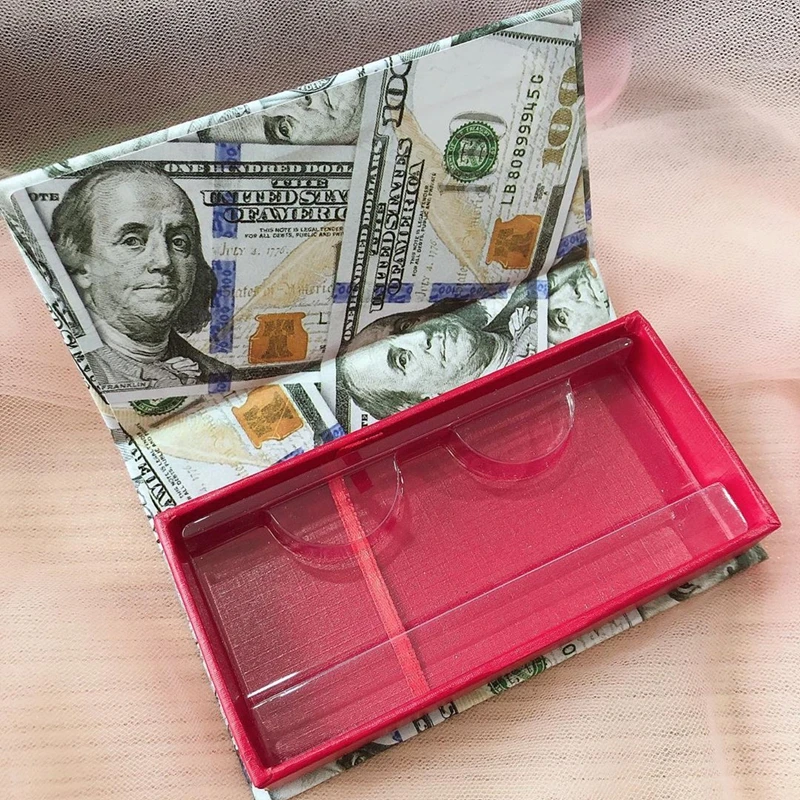 Wholesale Eyelash Box Empty Lash Package Customized dollars money pattern eyelash packaging box  Mink Eyelash Packaging