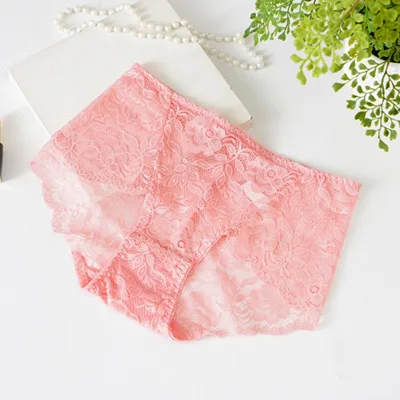 Womens High Elastic Middle Waist Modal Crotch Sexy Hot Transparent Lace Ladies Underwear Panties