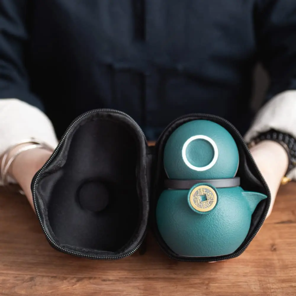 Chinese travel tea set ceramic teapot one pot two cups portable outdoor treasure pottery tea cup set