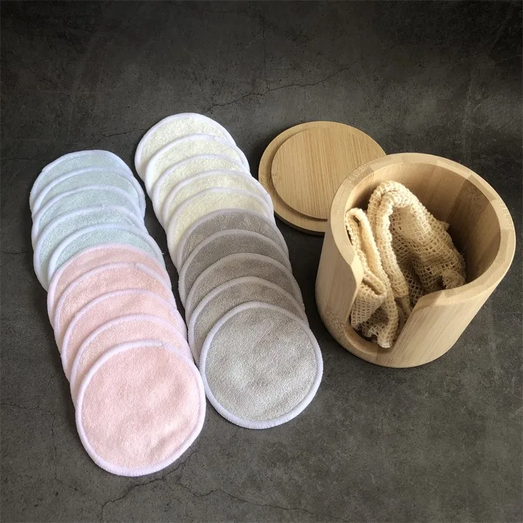 Round Bamboo Fiber Charcoal Velvet Hemp Microfiber Reusable Makeup Remover Washable Cotton Pads Facial Cleaning Pad
