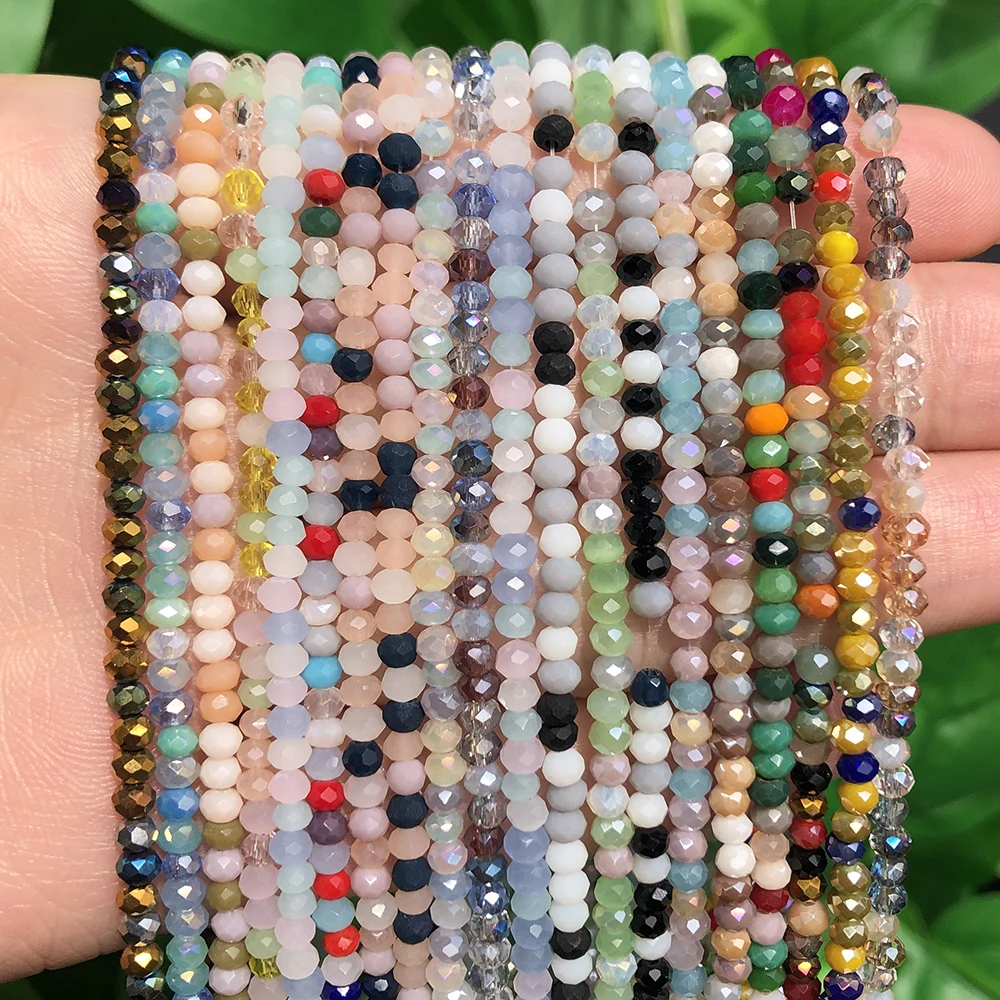 Mixed Color 2x3mm Faceted Flat Round Crystal Glass Rondelle Loose Spacer Beads For Jewelry Making DIY