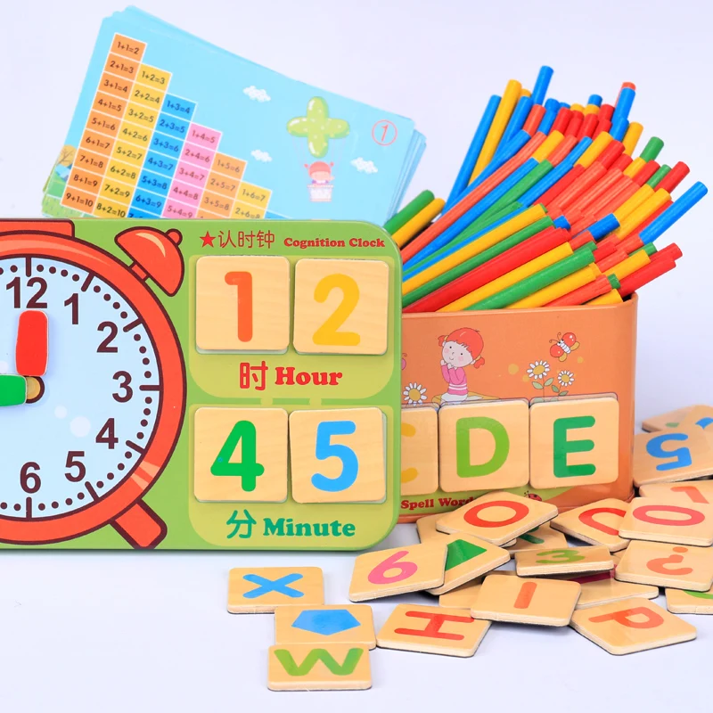 Colorful wooden magnetic learning stick for educational math toys