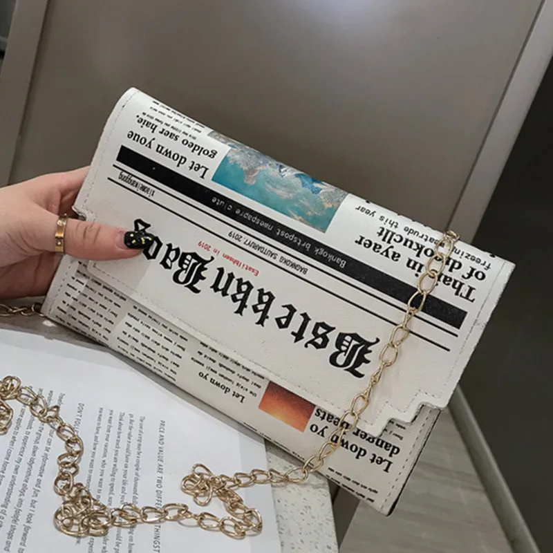 
Wholesale Women Joker Messenger Bag Chain Shoulder Bag Personality Fashion Small Square Newspaper News Styling Bags 
