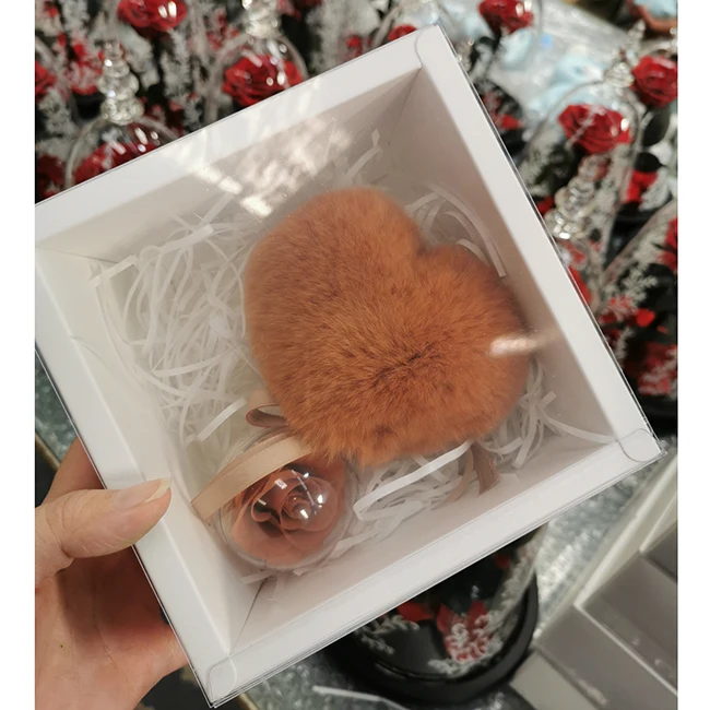 Wholesale heart and key keychain heart shape keychain flor preservada llavero sublimation heart keychain