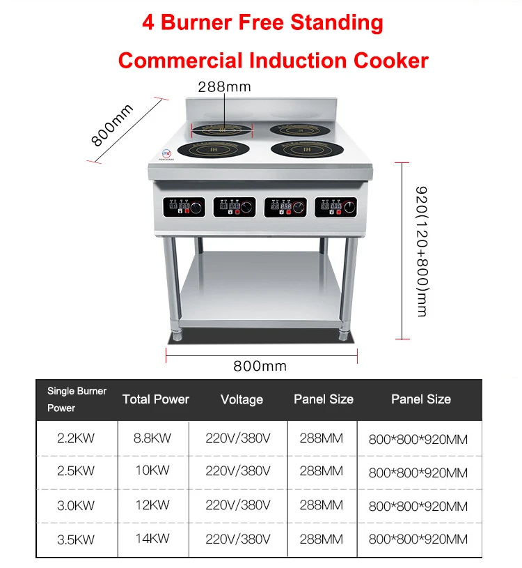 Factory Direct Sales Freestanding Commercial Electromagnetic 4 Plate Heating Countertop Four Burner Electric Induction Cooker
