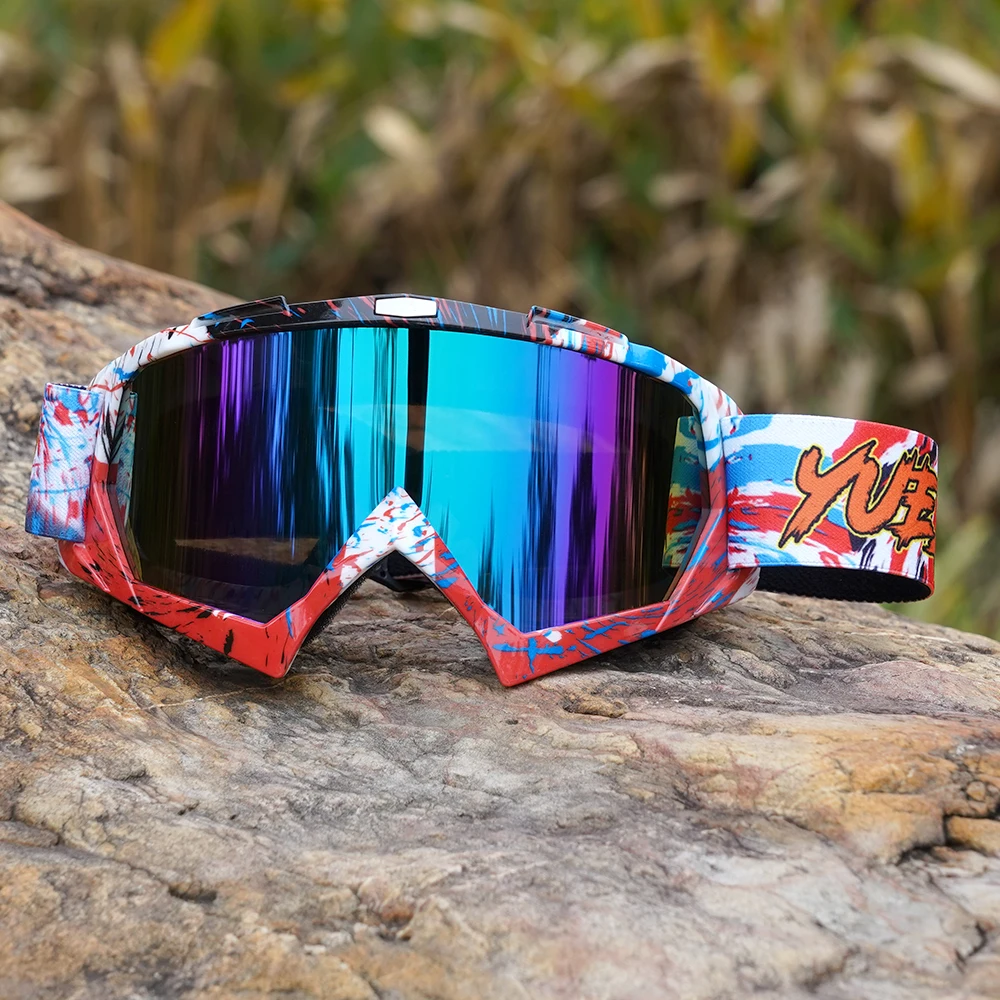 Motocross Goggles with Vibrant Frame Design, UV400 Lens, Durable Adjustable Strap, Lightweight and Perfect for Skiing or Riding