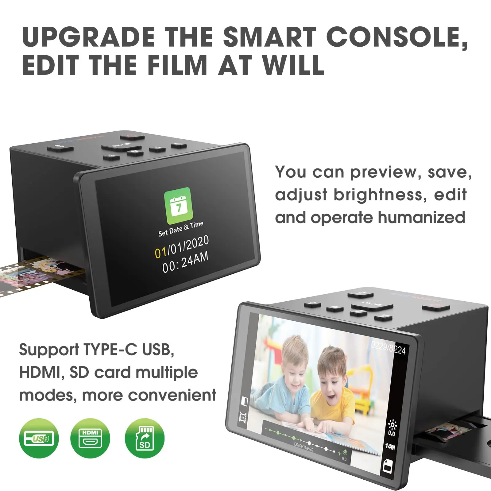 35mm Film Scanner & Slide Viewer with a Large 5 LCD Screen That converts Scanned Color & B&W Negatives 110,135,126 & Super 8 S