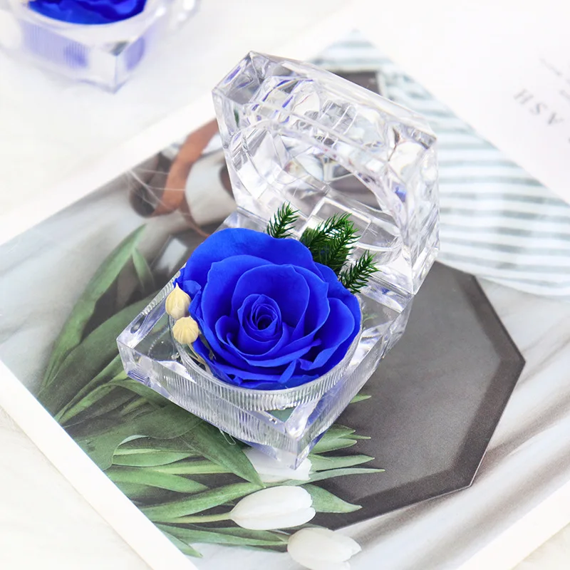 Cheap Price Mini Gifts Acrylic ring Boxes Preserved Roses