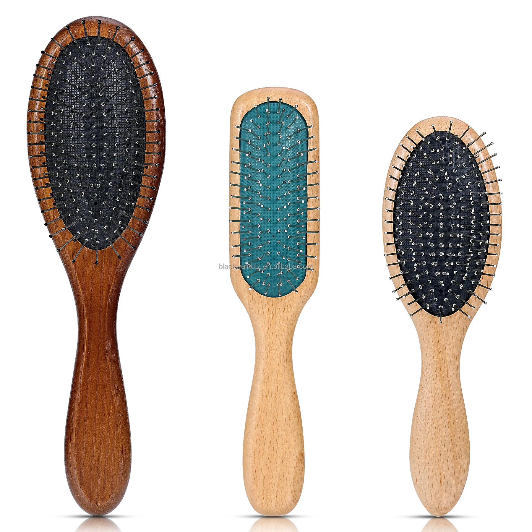 Handle Bamboo beech wood Detangling Hair Brush Boar Bristle stainless ball tip