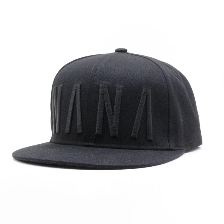 Customized 3D Embroidered Logo Black Plain Baseball Cap 100% Cotton 6-Panel Snapback Caps Hats