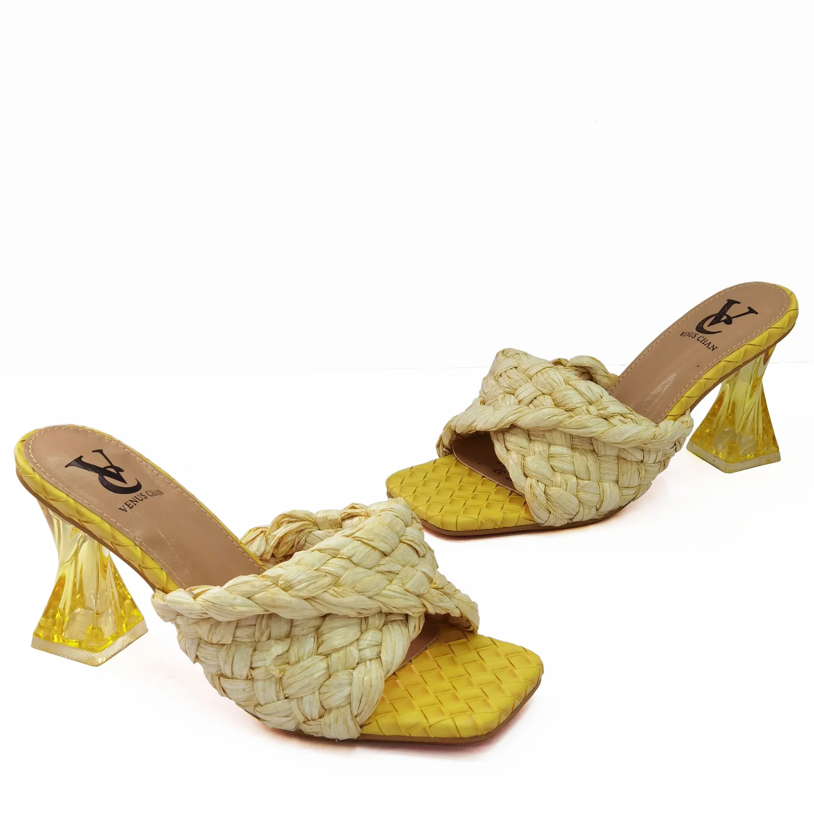 Factory wholesale printed flower pu pointed toe high heel sandal shoes women