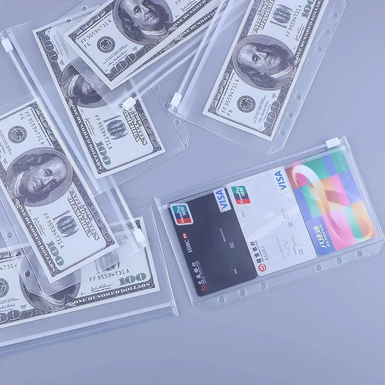 Wholesale a6 zipper pocket pvc cash envelope budget money binder